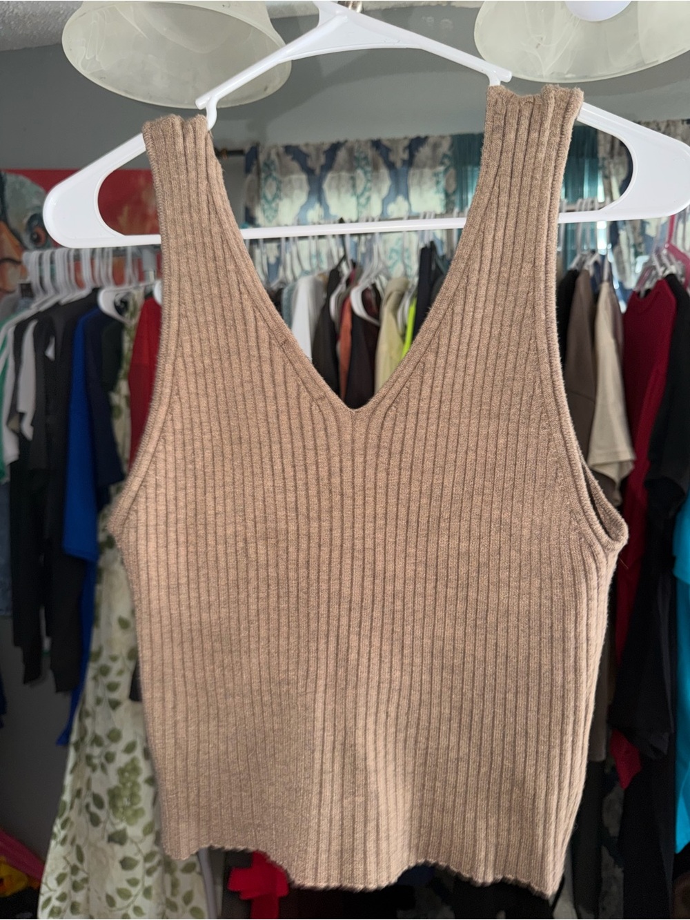 Ribbed V-Neck Knit Tank Top - Neutral Beige Quince